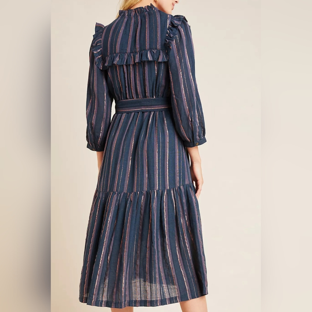 Anthropologie‎ Midnight Ruffled Midi Dress Size SP - Picture 2 of 12